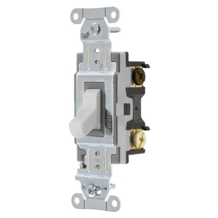 BRYANT Toggle Switch, General Purpose AC, Three Way, 20A 120/277V AC, Side Wired Only, White CS320BW